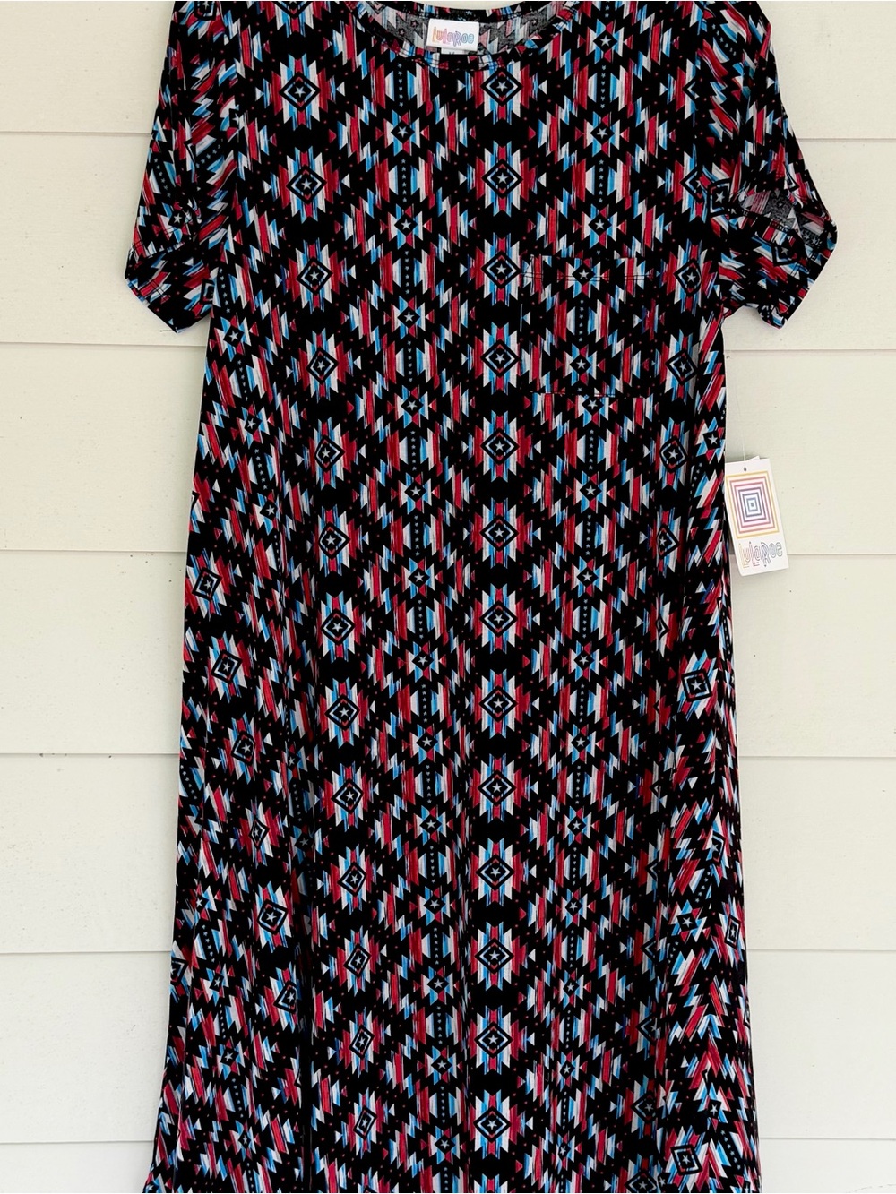 Print Shift Dress in Black, Red & Blue